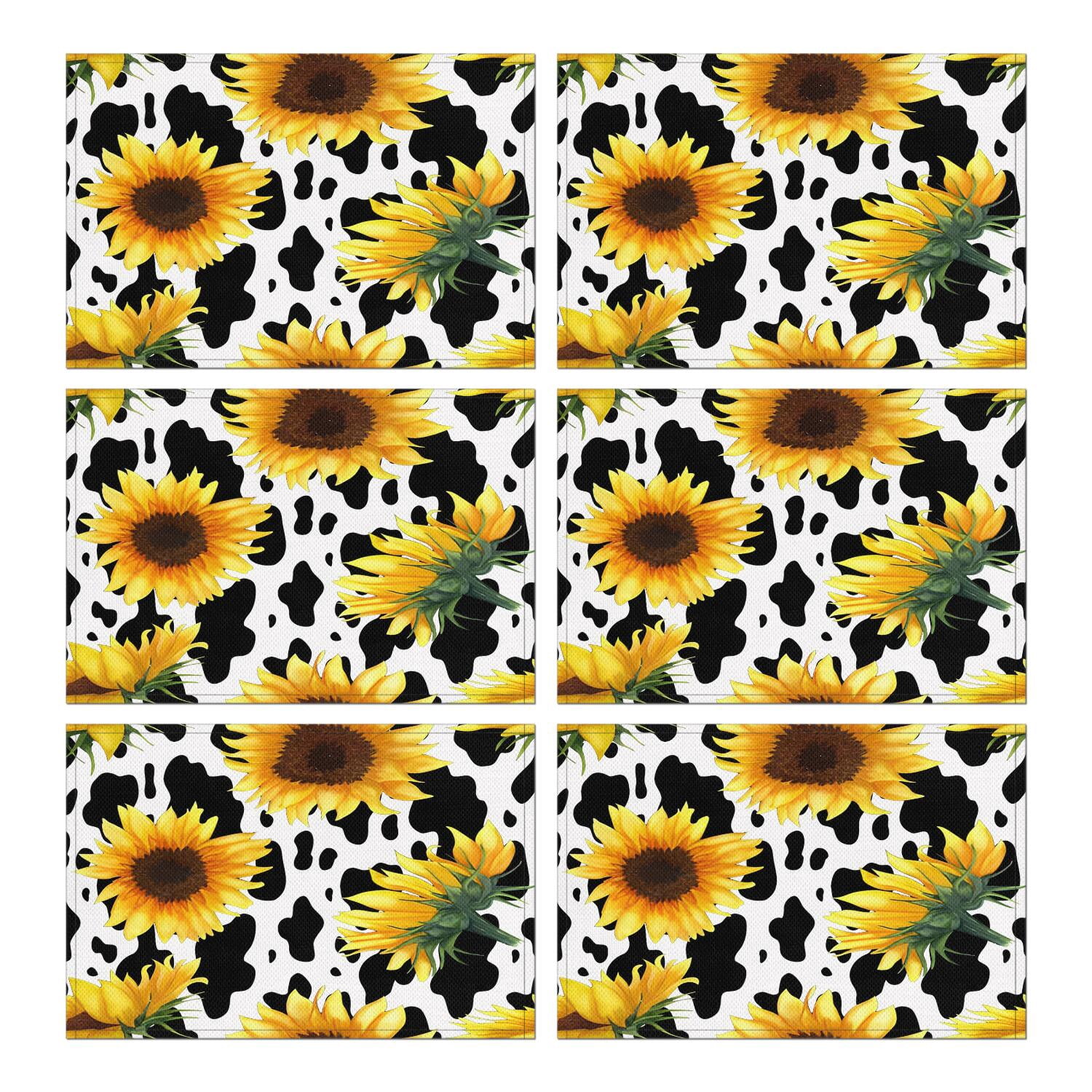 Farmhouse Sunflower Placemats Set of 6, Machine Washable Heat Resistant ...
