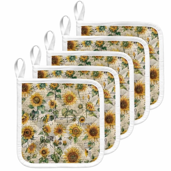 Farmhouse Sunflower Pot Holders for Kitchen Heatproof Potholder, 5 Pack Retro Summer Botanical Hot Pads Multipurpose Oven Pads Cloth Potholders Trivet for Cooking Baking
