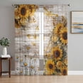thumbnail image 1 of Farmhouse Sunflower Sheer Curtains 63 Inch Length 2 Panels Set Window Treatments, Vintage Daisy Butterflies Rustic Wood Rod Pocket Semi Curtains for Living Room/Bedroom/Kitchen Décor, 104"W x 63"L, 1 of 7