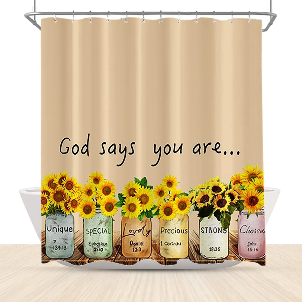 Farmhouse Sunflower Shower Curtain Rustic Yellow Flowers Bath Curtain ...