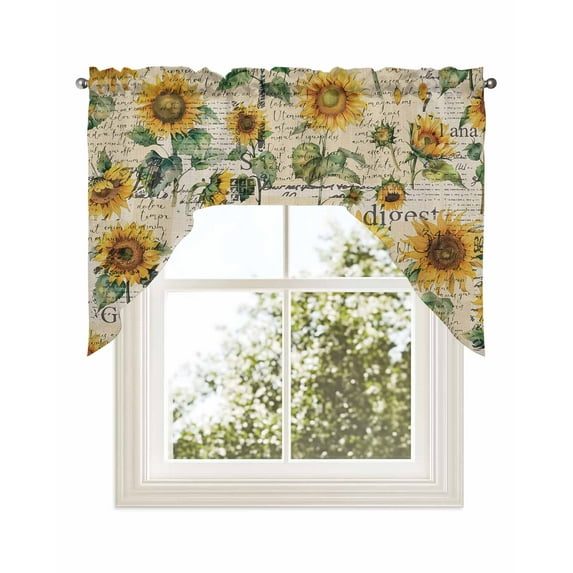Farmhouse Sunflower Swag Valance for Windows 56'' x 36'', Retro Summer Botanical Light Filtering Kitchen Curtains Valances for Bathroom/Living Room/Bedroom/Café, Rod Pocket Curtain Panel