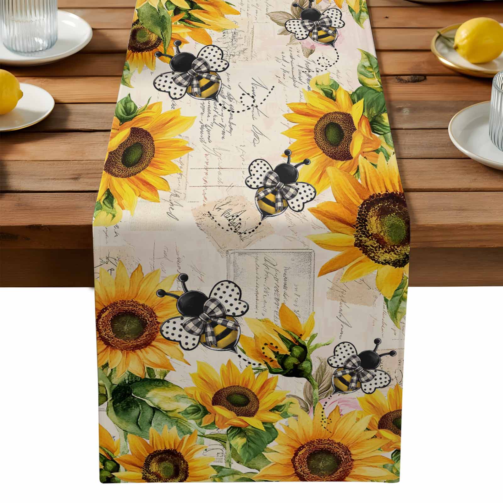 Farmhouse Sunflower Table Runner 13x120 Inch Summer Floral Bee Old ...