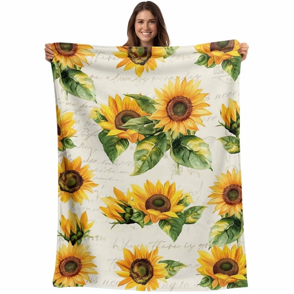 Farmhouse Sunflower Throw Blankets, Vintage Floral Soft Fleece Blanket Decorative for Home Sofa Couch Chair Living Bedroom, 30x40 Inches,