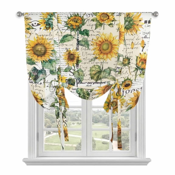 Farmhouse Sunflower Tie Up Curtain Valance for Window, Adjustable Rod Pocket Window Curtains Shades, Vintage Summer Botanical Light Filtering Valance Drapes for Cafe Living Room Bedroom 34"x45"