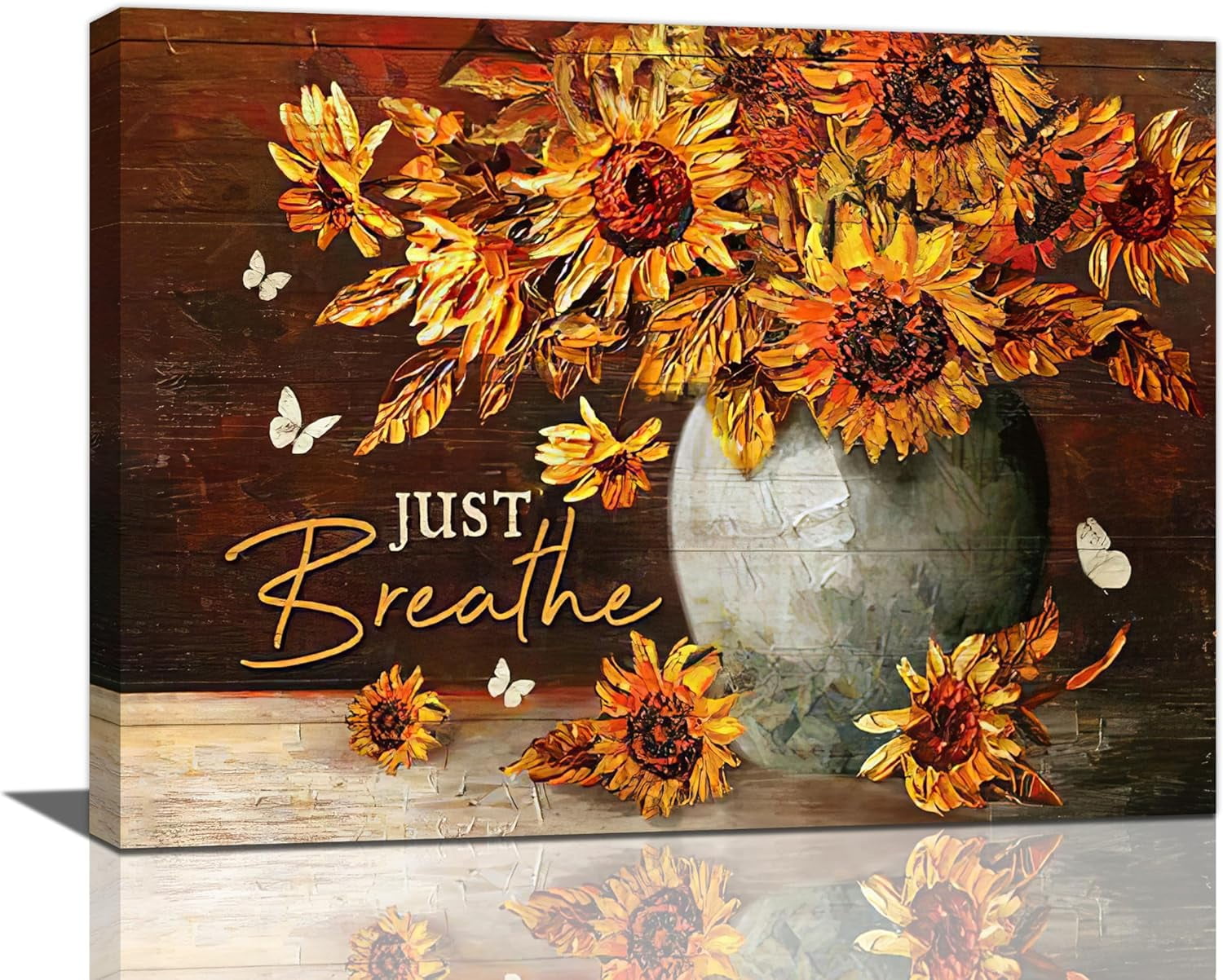 Farmhouse Sunflower Wall Art Just Breathe Butterfly Pictures Wall Decor ...