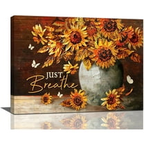 Farmhouse Sunflower Wall Art Just Breathe Butterfly Pictures Wall Decor Scripture Quotes Canvas Painting Print Artwork Framed for Living Room Bedroom Bathroom 16"×12"