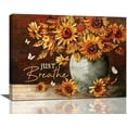 thumbnail image 1 of Farmhouse Sunflower Wall Art Just Breathe Butterfly Pictures Wall Decor Scripture Quotes Canvas Painting Print Artwork Framed for Living Room Bedroom Bathroom 16"×12", 1 of 6