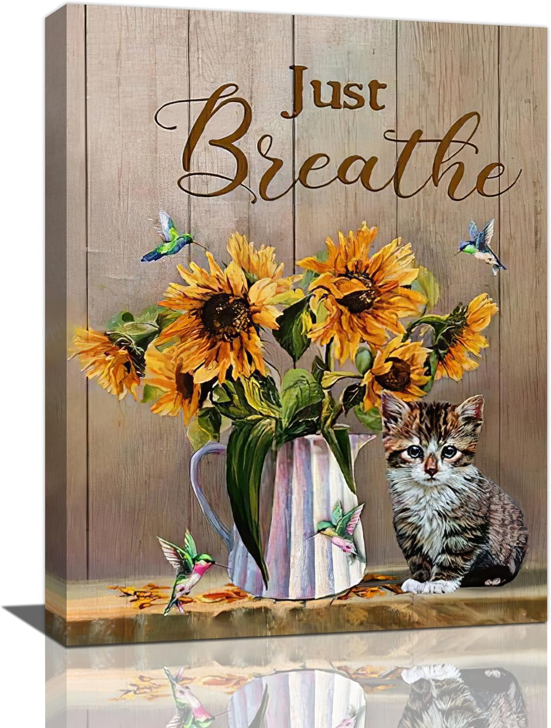 Farmhouse Sunflower Wall Art Rustic Flowers Cat Pictures Wall Decor ...