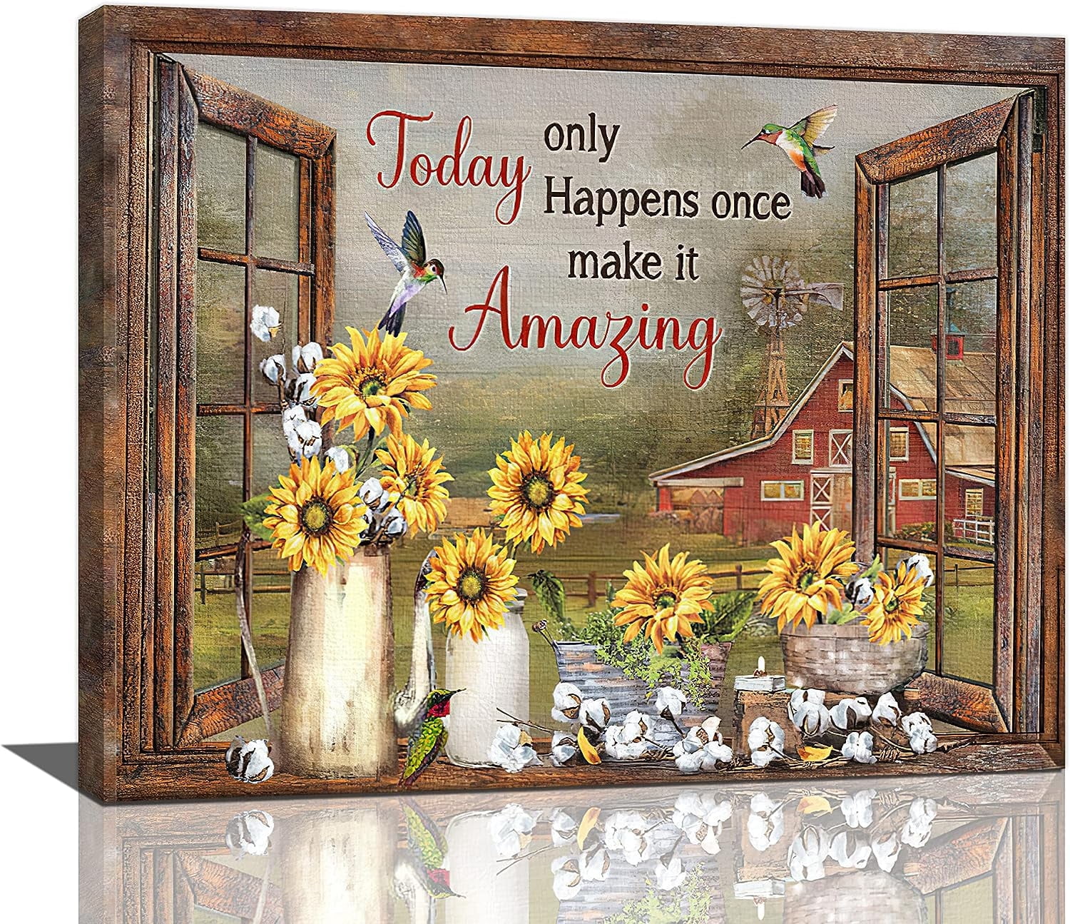 Rustic Quotes Farmhouse Sunflower Wall Art Rustic Hummingbird Pictures Wall Decor ...