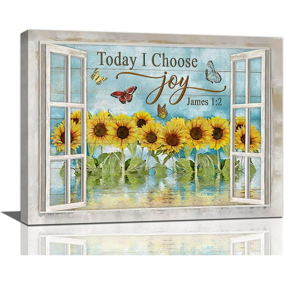 Farmhouse Sunflower Wall Art Rustic Sunflower Today I Choose Joy Pictures Wall Decor Country Flower Floral Canvas Prints Painting Framed Artwork For Living Room Bedroom Bathroom Kitchen 16"x12"