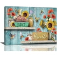 thumbnail image 1 of Farmhouse Sunflower Wall Art Teal Sunflower Pictures Wall Decor Just Breathe Canvas Painting Print Hummingbird Artwork Modern Home Decor Framed for Living room Bedroom Bathroom 12"X16", 1 of 6