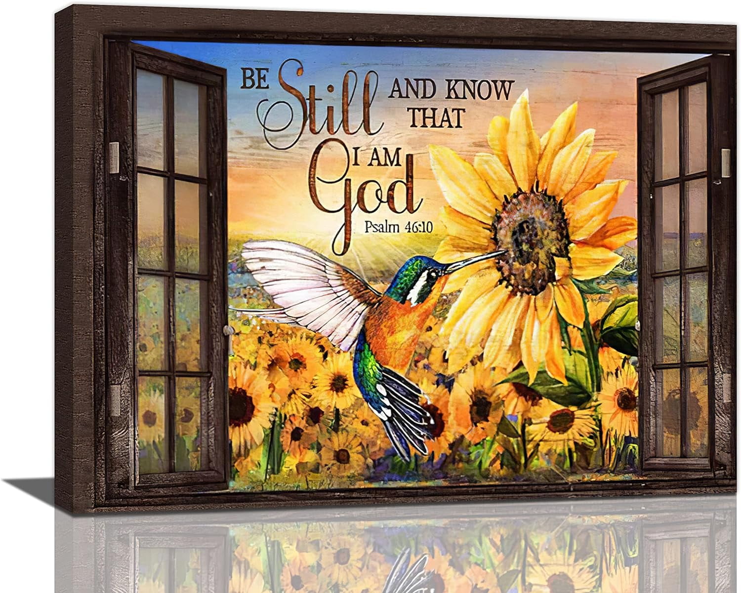 Farmhouse Sunflower Wall Art Window Christian Hummingbird Bible Verse ...