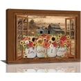 thumbnail image 1 of Farmhouse Sunflower Wall Art Window Rustic Christian Butterfly Bible Verse Pictures Wall Decor Scripture Quotes Canvas Painting Print Artwork Framed for Living Room Bedroom Bathroom 16"×12", 1 of 6