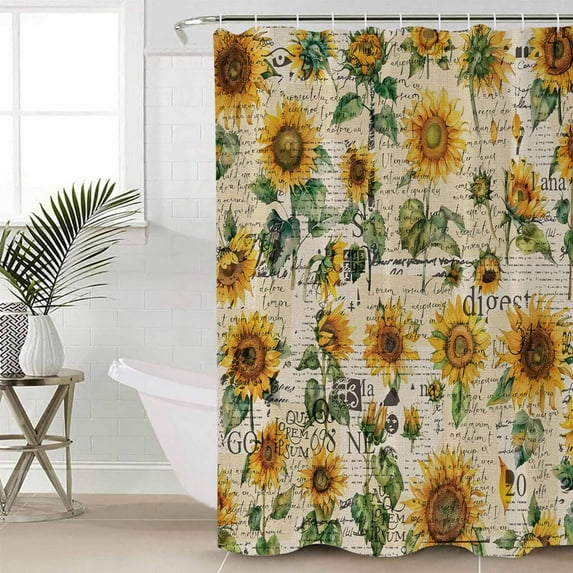 Farmhouse Sunflower Waterproof Fabric Shower Curtain, Retro Summer Botanical Shower Curtain for Bathroom Curtains Bathtubs Hotel Washable Shower Curtains with 12 Hooks Small 36x72in