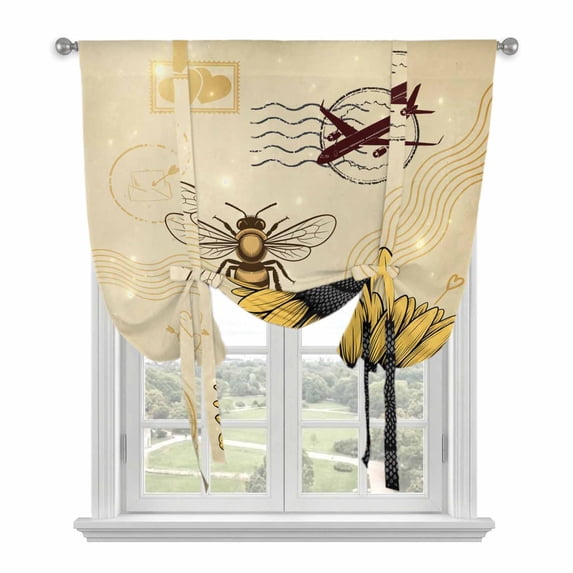 Farmhouse Sunflowers Balloon Curtains for Living Room/French Door, Vintage Bees Airplane Country Floral Tie Up Curtains 63 Inch Length Energy Saving Kitchen Curtains Shades for Windows 42"x63"
