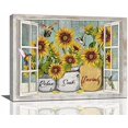 thumbnail image 1 of Farmhouse Sunflowers Bathroom Wall Art Rustic Window Views Hummingbird Pictures Wall Decor Abstract Relax Soak Unwind Canvas Prints Painting Modern Home Framed Artwork for Bedroom Living Room 16"x12", 1 of 7