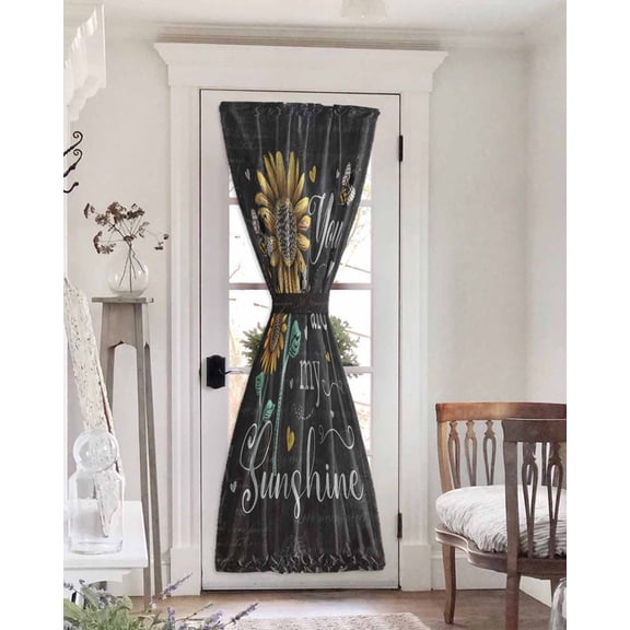 Farmhouse Sunflowers Blackout Door Curtains for French, Glass,Front, Back, Patio Door, Summer Floral My Sunshine Vintage Thermal Insulated Rod Pocket Window Curtain Drapes With Tiebacks 25"x72"