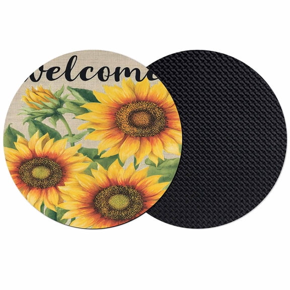 Farmhouse Sunflowers Coasters Set of 2, Absorbent Coasters for Drinks, Vintage Country Yellow Floral on Linen Coaster for Desk Coffee Table Protection, Home Decor House Warming Gifts 4"