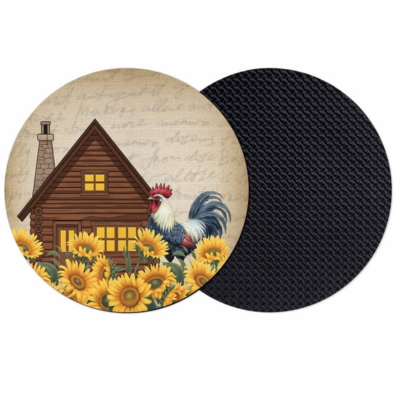 Farmhouse Sunflowers Coasters Set of 2, Absorbent Coasters for Drinks, Vintage Roosters Farm Countryside Coaster for Desk Coffee Table Protection, Home Decor House Warming Gifts 4"