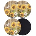 thumbnail image 1 of Farmhouse Sunflowers Coasters Set of 4, Absorbent Coasters for Drinks, Rustic Floral Buttterfly Wood Board Brown Coaster for Desk Coffee Table Protection, Home Decor House Warming Gifts 4", 1 of 8
