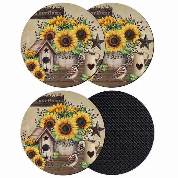 Farmhouse Sunflowers Coasters Set of 4, Absorbent Coasters for Drinks, Western Star Vintage Sparrows Coaster for Desk Coffee Table Protection, Home Decor House Warming Gifts 4"