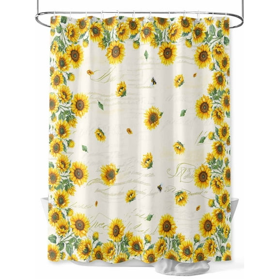 Farmhouse Sunflowers Floral Print Shower Curtain, Beige Bathroom Decor Curtains Set with Hooks, Waterproof Fabric Home Accessories， Stall 36 X 72 Inch