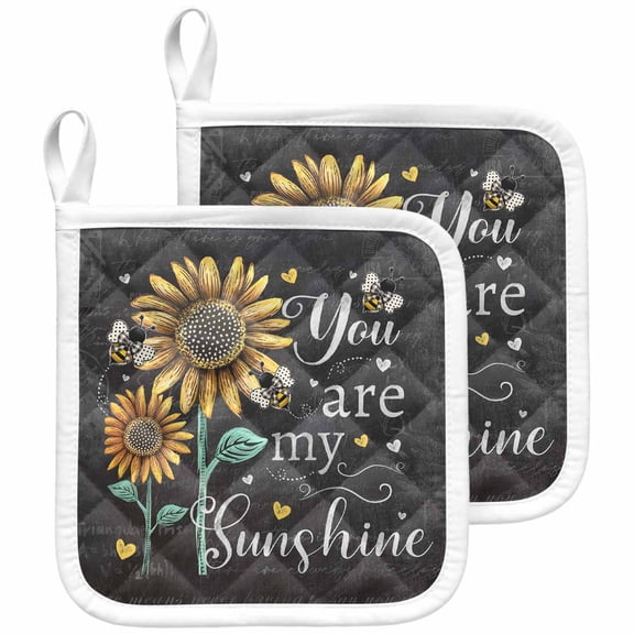 Farmhouse Sunflowers Pot Holders for Kitchen Heatproof Potholder, 2 Pack Summer Floral My Sunshine Vintage Hot Pads Multipurpose Oven Pads Cloth Potholders Trivet for Cooking and Baking