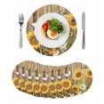 thumbnail image 1 of Farmhouse Sunflowers Round 13 Inch Placemats Set of 8, Rustic Floral Buttterfly Wood Board Brown HeatResistant Non Slip Place Mats for Dining Table, Wipeable Kitchen Table Mats for Housewarming, 1 of 9