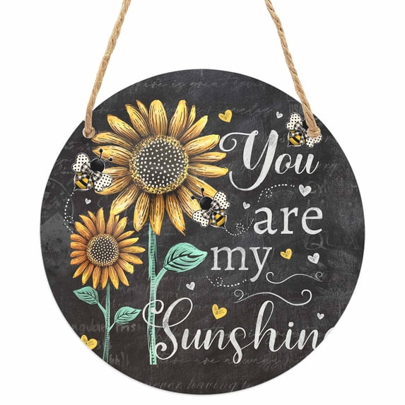 Farmhouse Sunflowers Round Front Door Welcome Sign, 5.9 Inch Wall Hanging Decor for Indoor Outdoor, Summer Floral My Sunshine Vintage Home Porch Hanger Decorations for Holiday Gift