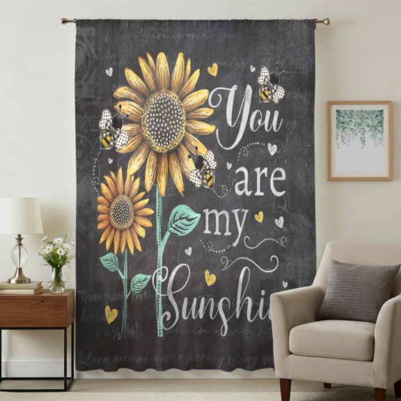 Farmhouse Sunflowers Sheer Curtains 63 Inches Long, Summer Floral My Sunshine Vintage Light Filering Curtains, Breathable Simi Curtain Privacy Drapes for Living Room Bedroom Window Treatment