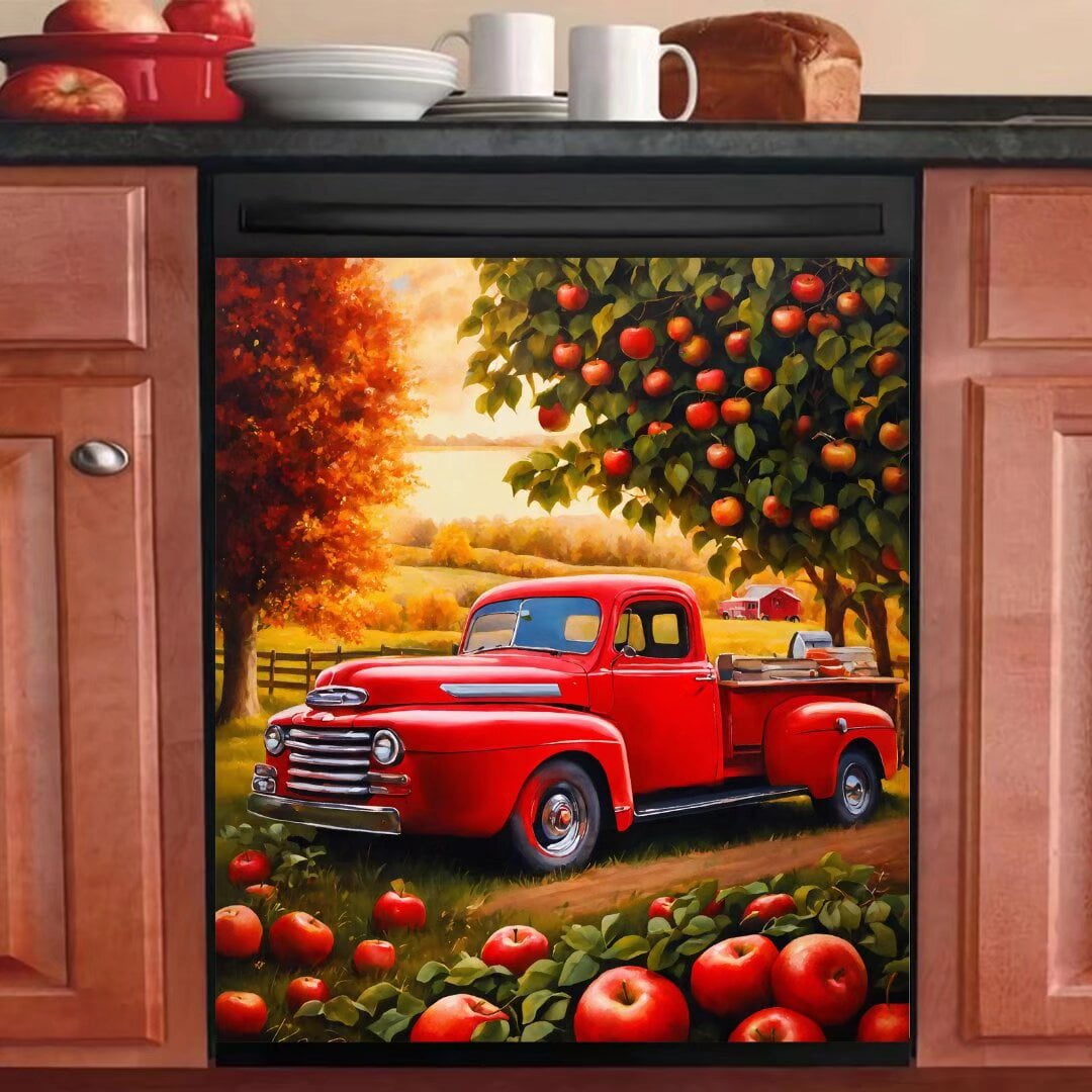 Farmhouse Sunset Landscape Dishwasher Cover,Harvest Apples Dishwasher