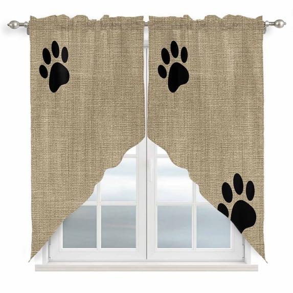 Farmhouse Swag Valances for Windows 2 Pack Cute Animal Claws Vintage Brown Linen Texture Swag Kitchen Curtains 36 Inches Long Rod Pocket Short Window Treatment for Kitchen Bathroom 36"x36"