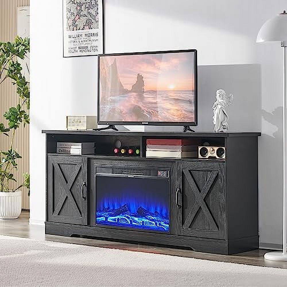 Farmhouse TV Stand with 26" Fireplace 63" Wood Rustic Entertainment