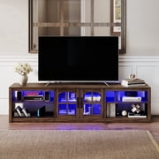 Farmhouse TV Stand 65 75 85 Inch for Living Room Bedroom, 78 Tall Entertainment Center with LED Lights and Storage Shelves, Media Console Cabinet with Wood Board, 300 LBS Capacity and Barn Door