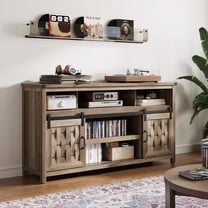 Tall Farmhouse TV Stand for 70 Inch TVs with Sliding Barn Door and Storage Shelves Light Brown