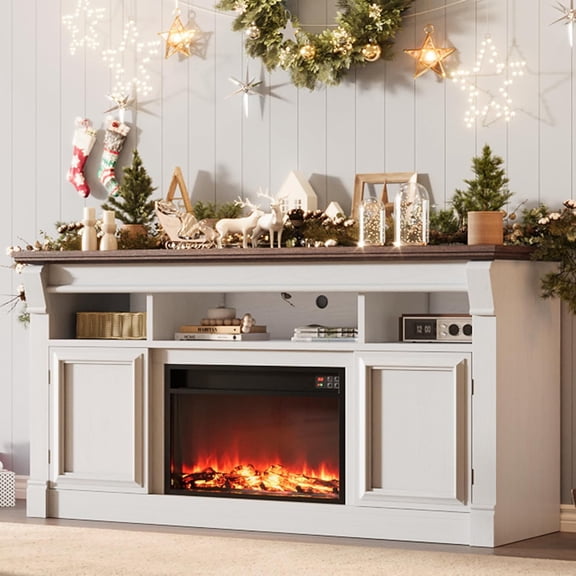 Farmhouse TV Stand 68", Entertainment Centre for TVs Up to 75 Inches, Media Console with Open Storage Cabinets