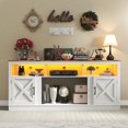 thumbnail image 1 of Farmhouse TV Stand for 70/75/80 Inch TV, 32”Tall Entertainment Center w/LED Light, Large Media Console Cabinet w/Barn Doors Adjustable Shelves for Living Room, White, 1 of 16