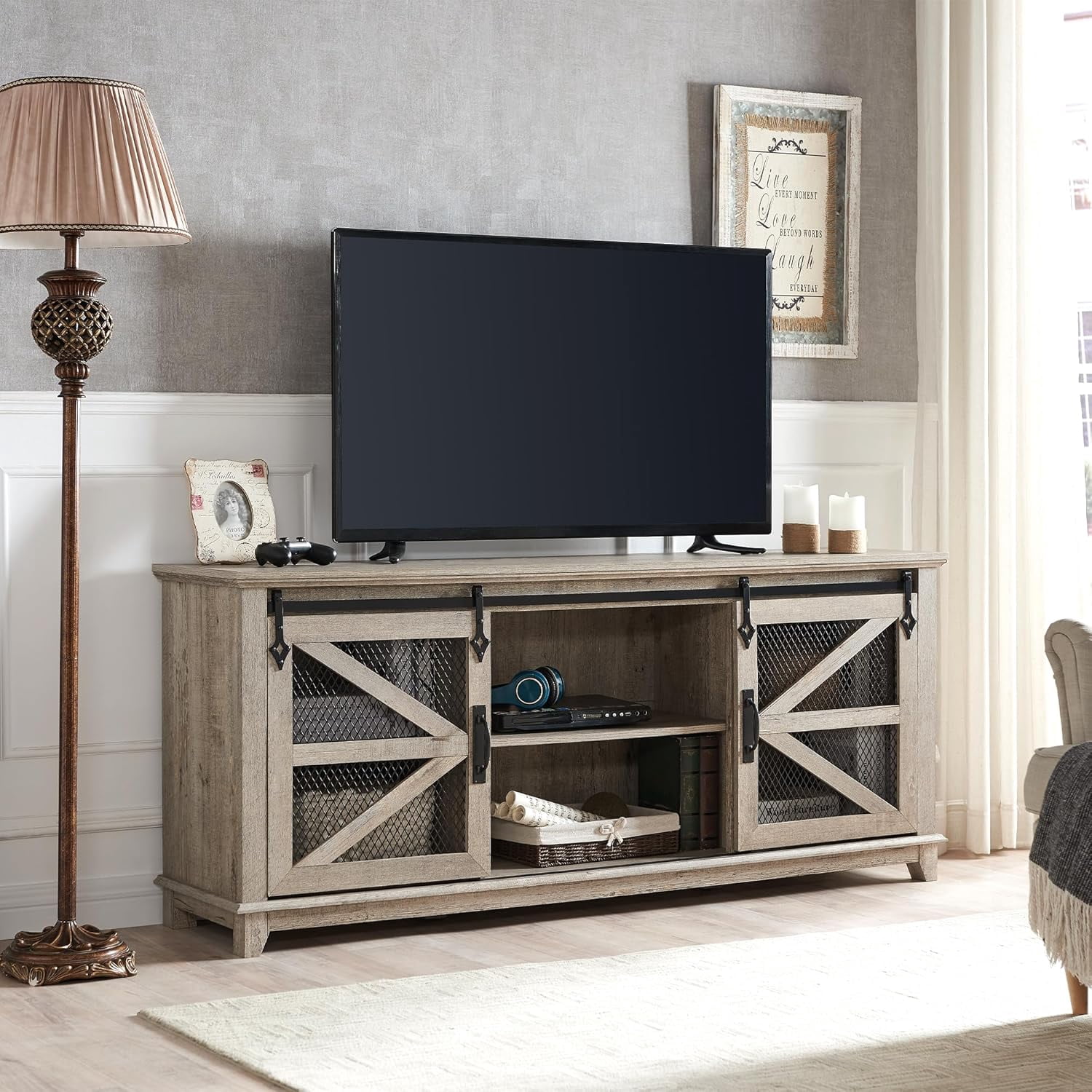 Farmhouse TV Stand for 75 Inch TV, Industrial & Farmhouse Media ...
