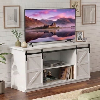 58" Farmhouse TV Stand Fits 65-Inch TVs, Entertainment Center With Sliding Barn Doors And Large Storage Space, Suitable For Living Rooms Or Bedrooms, White