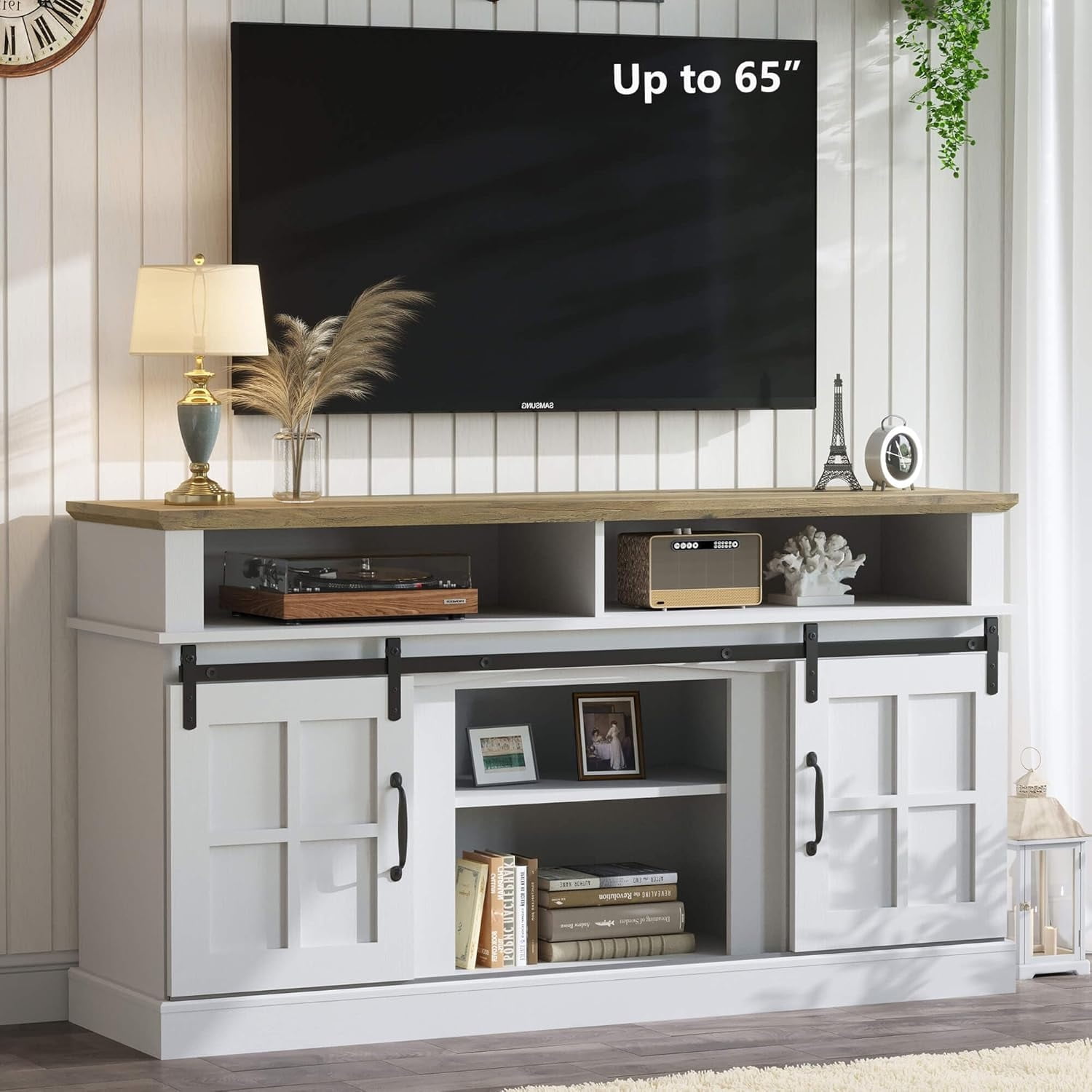 Farmhouse TV Stand Grey 58 inch Entertainment Center 32" Tall