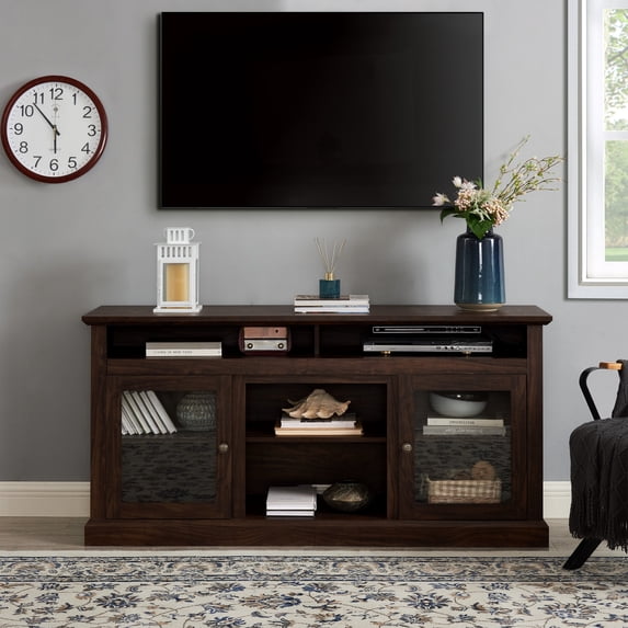 Farmhouse TV Stand - Modern Entertainment Center for Living Room - TV Console Table with Open and Closed Storage - Fits TVs Up to 65 Inches
