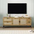 thumbnail image 1 of Farmhouse TV Stand with Rattan Doors, Boho style Media Console Table with Adjustable Shelves, for TVs Up to 65", Sleek Entertainment Center TV Cabinet with Metal Legs, Brown, 1 of 9