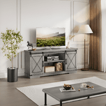 Farmhouse TV Stand for TVs Up to 65", Rustic Entertainment Center with Sliding Barn Doors, Storage Cabinets & Adjustable Shelf, Media Console for Living Room, Bedroom