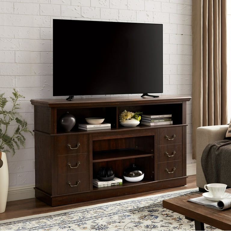 Drawer Traditional TV Media Stand Farmhouse Rustic Entertainment Console for TV Up to 65 inch with Open and Closed Storage Space Brown