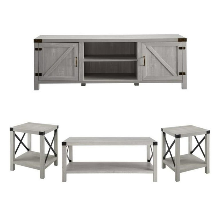 Home Square 3 Piece Farmhouse Metal Adjustable shelving Living Room Set Stone Gray