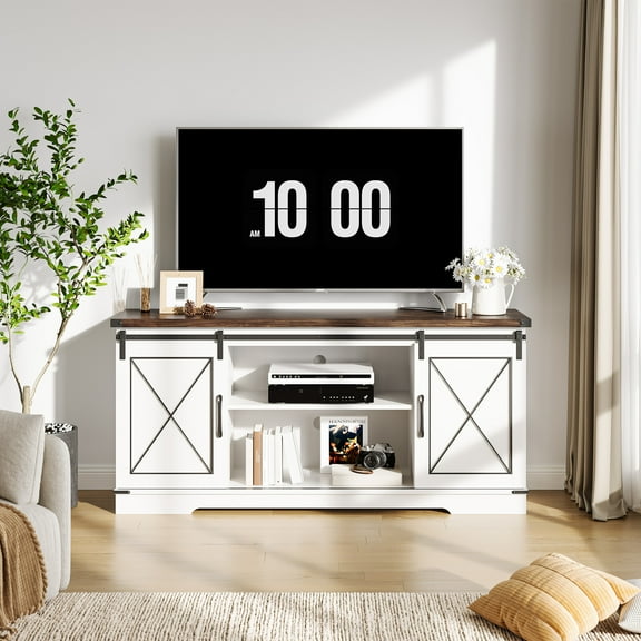Farmhouse TV Stand and Entertainment Center for TV Up to 65 Inches with Sliding Barn Doors,Tv Media Console Table Storage Console Table and Furniture