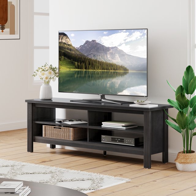 Farmhouse TV Stand for 65 Inch TV, Black Wood TV for 5560 inch