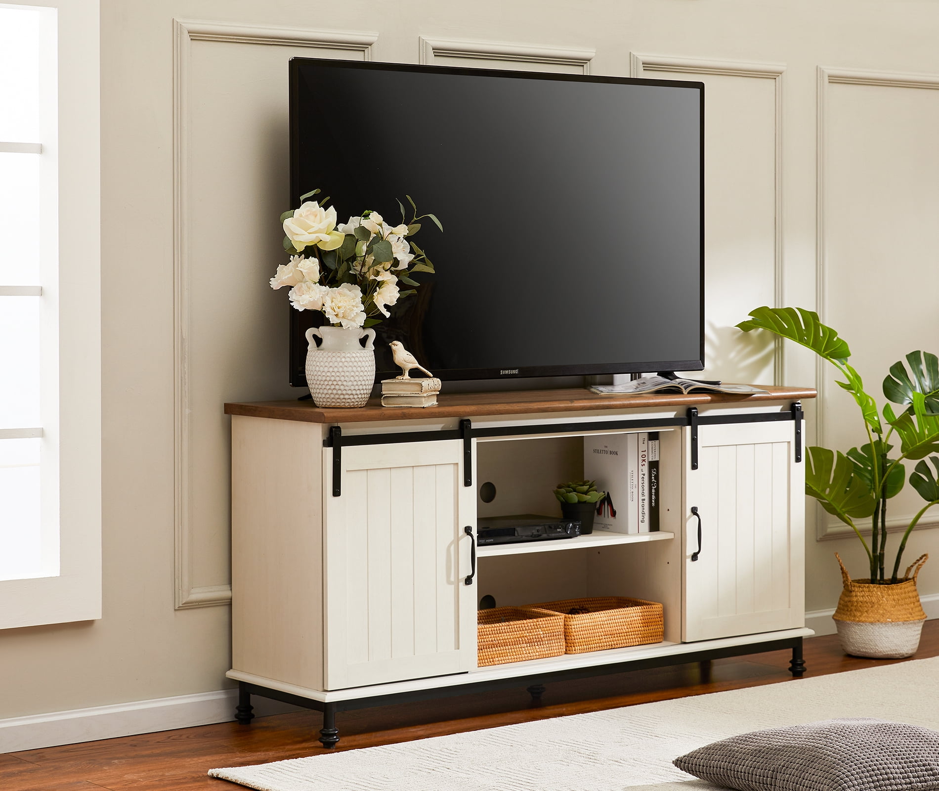 Wampat Farmhouse TV Stand - Entertainment Center for 65 Inch TV ...