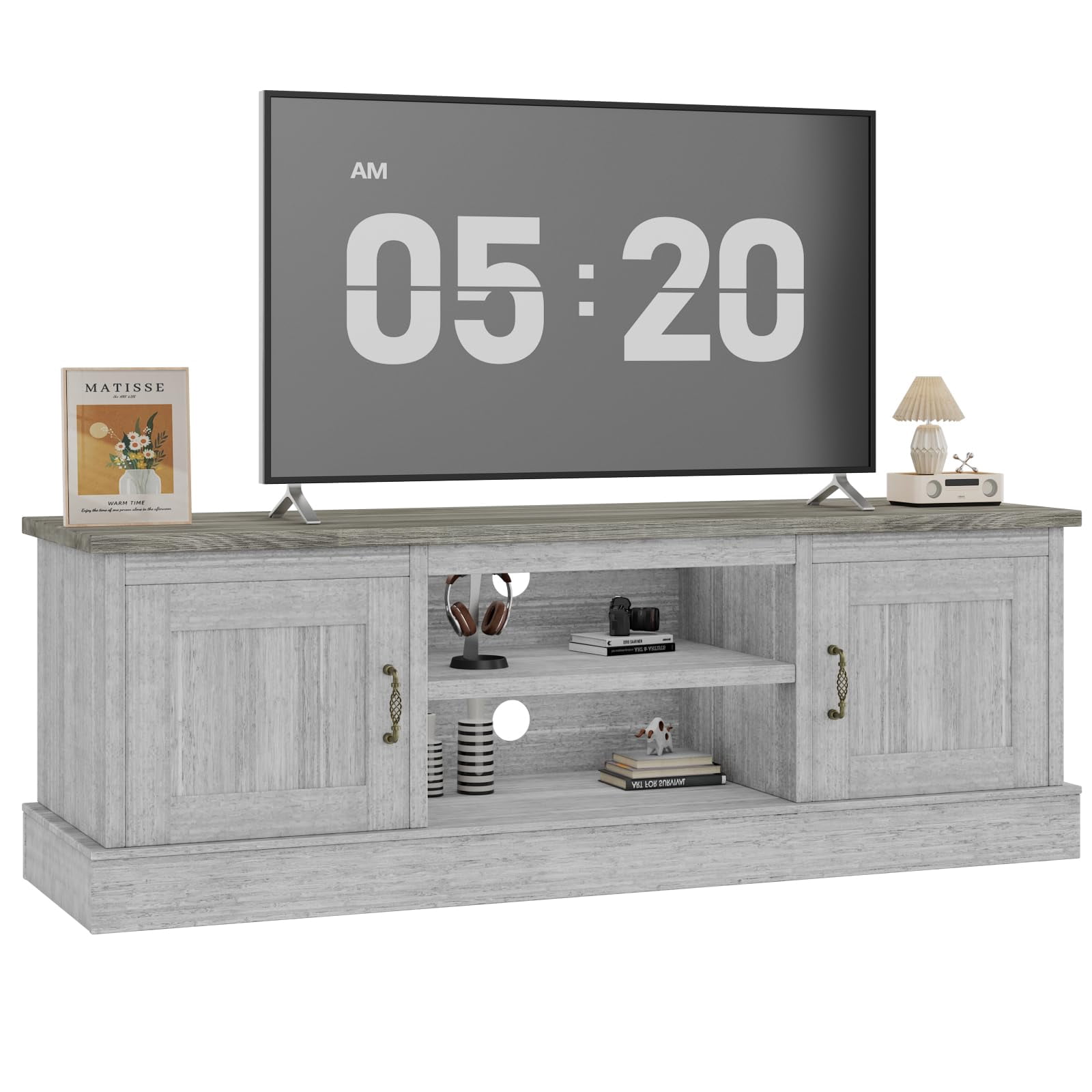 Farmhouse TV Stand for 65 Inch TVs, Entertainment Center with Storage ...