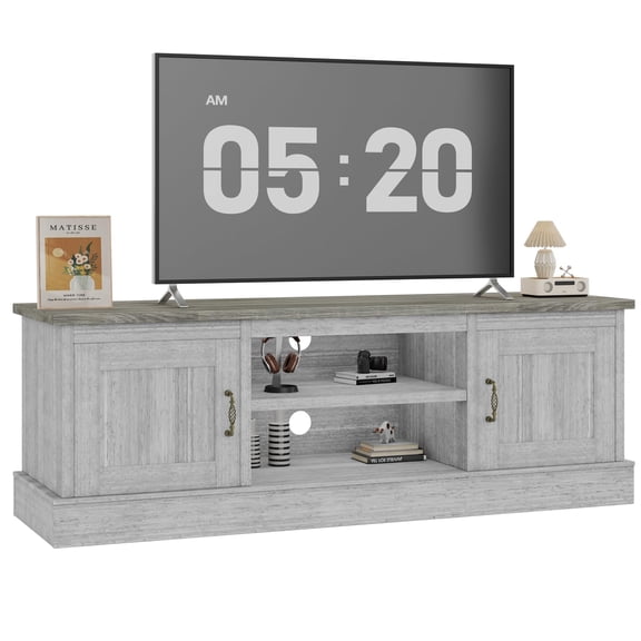 Farmhouse TV Stand for 65 Inch TVs, Entertainment Center with Storage Cabinets & Media Console, Rustic Wood Design 61 Inch,Dark Grey